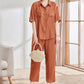 Casual Solid Color Short Sleeve Shirt & Ankle Pants 2 Piece Set