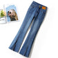 High-Waisted Flared Denim Jeans with Split Hem（50% OFF）