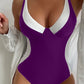 🎉Super Deal! 🛍️ Only Today!  Don't Miss Out!🔥 Patchwork Color Low Cut Quick Dry One Piece Swimsuit👗