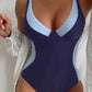 🎉Super Deal! 🛍️ Only Today!  Don't Miss Out!🔥 Patchwork Color Low Cut Quick Dry One Piece Swimsuit👗