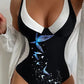 🎉Super Deal! 🛍️ Only Today!  Don't Miss Out!🔥 Patchwork Color Low Cut Quick Dry One Piece Swimsuit👗