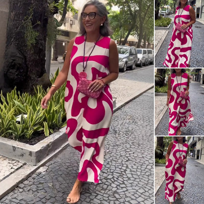 🔥Round Neck Printed Sleeveless Casual Fashion Dresses