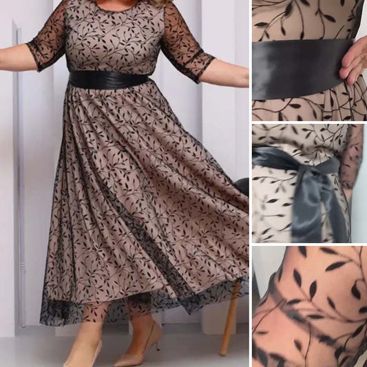 👗Плюс размер двоен слой елегантна рокля