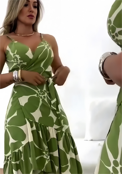 🌼 Случайни курорт стил отпечатани жени дълги риза рокли