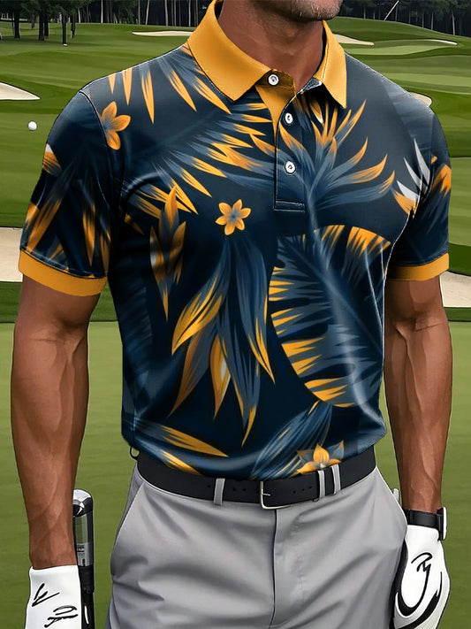 Мъжки хавайски тропически палмово листо изкуство печат случайни бизнес поло риза