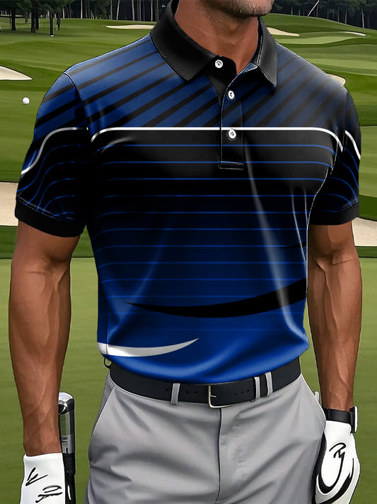 Мъжки ретро градиент раирана изкуство печат случайни бизнес поло риза