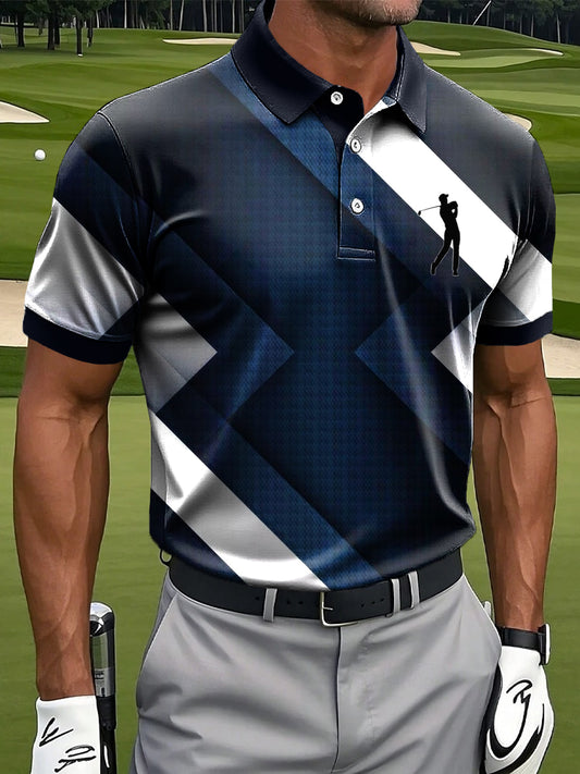 Мъжки ретро геометричен цвят блок изкуство печат случайни бизнес поло риза