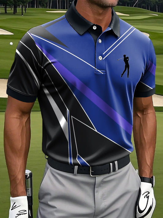 Мъжки ретро геометрични ивици пачуърк изкуство печат случайни бизнес поло риза