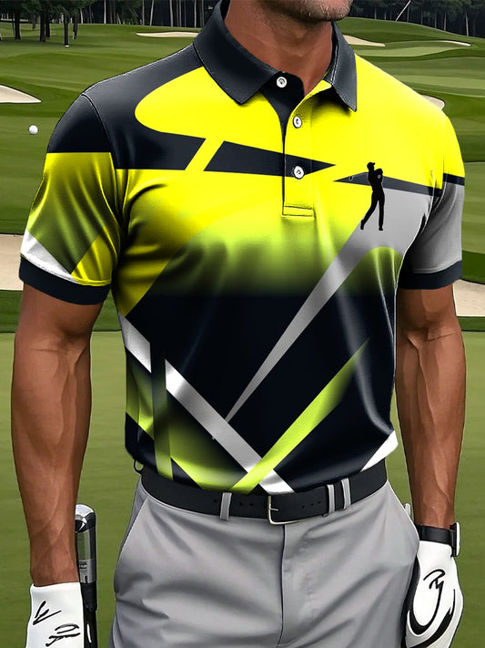 Мъжки ретро градиент абстрактна линия изкуство печат случайни бизнес поло риза