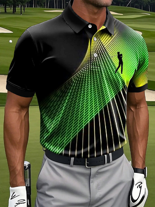 Мъжки ретро градиент цвят райета изкуство печат случайни бизнес поло риза