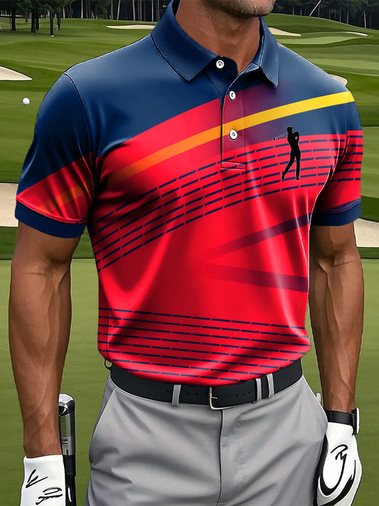 Мъжки ретро градиент ивица пачуърк изкуство печат случайни бизнес поло риза