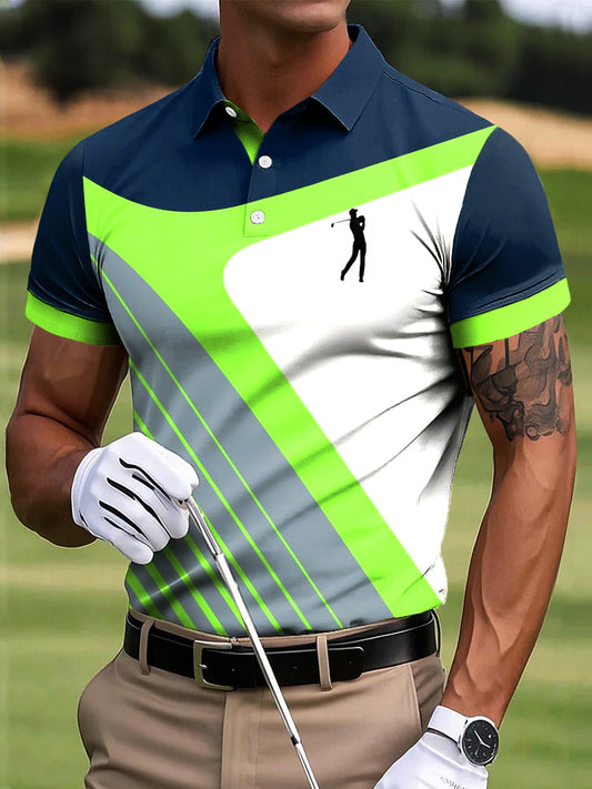 Мъжки голф многоцветни райета артистичен печат случайни бизнес поло риза