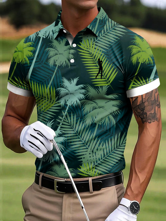 Мъжки голф тропически кокосово дърво изкуство печат случайни бизнес поло риза