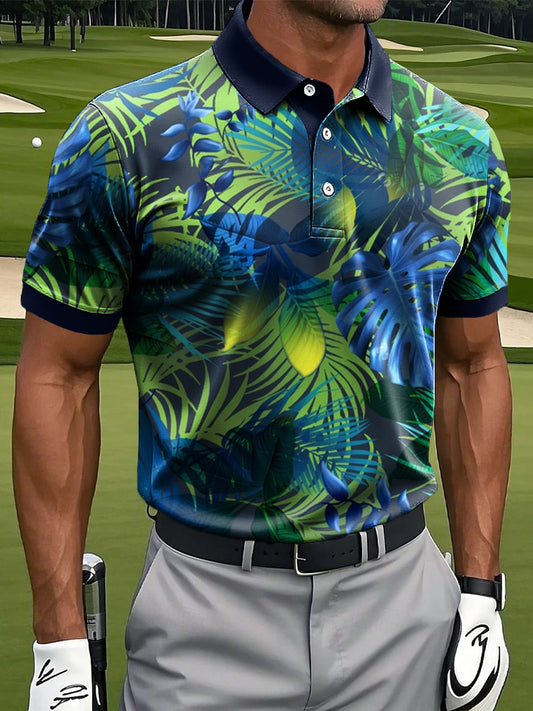 Мъжки хавайски абстрактна палмово листо изкуство печат случайни бизнес поло риза