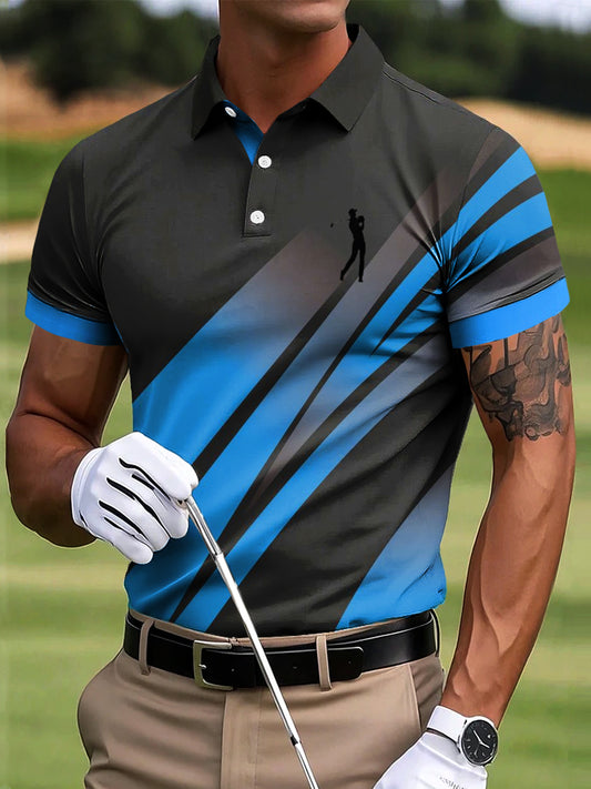 Мъжки голф абстрактна цветна линия изкуство печат случайни бизнес поло риза