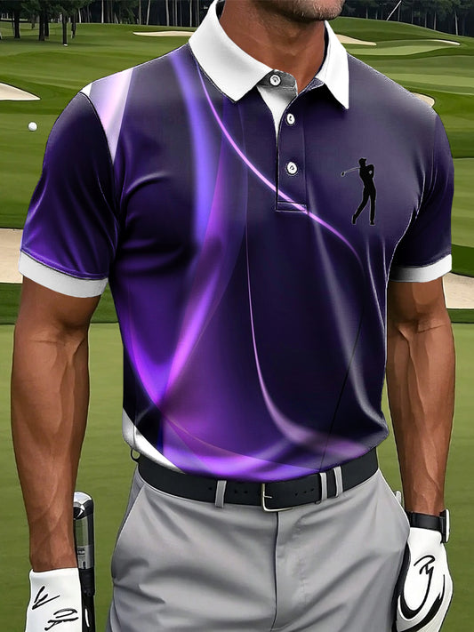 Мъжки ретро абстрактна вълна текстура изкуство печат случайни бизнес поло риза