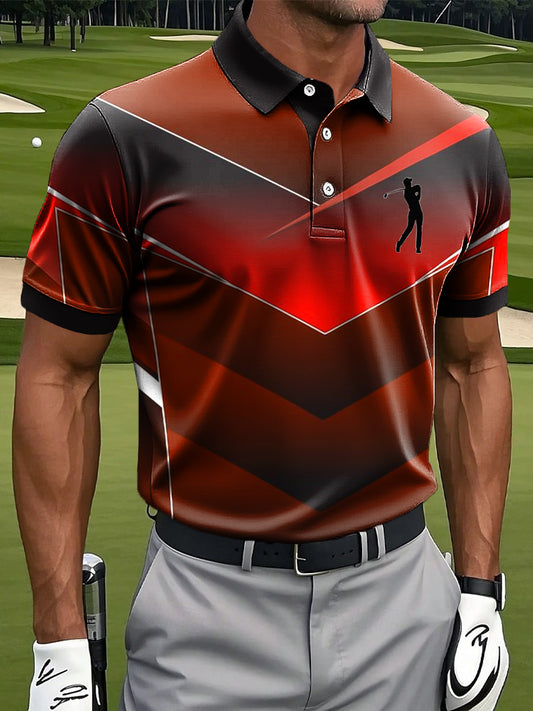 Мъжки ретро градиент цвят блок изкуство печат случайни бизнес поло риза