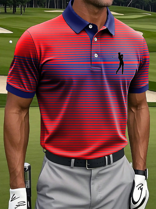 Мъжки ретро градиент раирана изкуство печат случайни бизнес поло риза