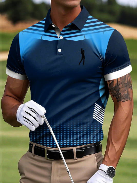 Мъжки голф геометричен пачур изкуство печат случайни бизнес поло риза