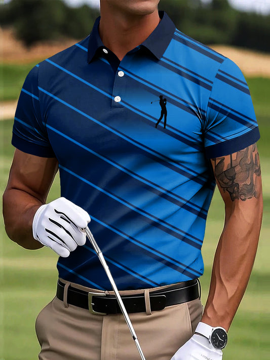 Мъжки голф градиент ивица изкуство печат случайни бизнес поло риза
