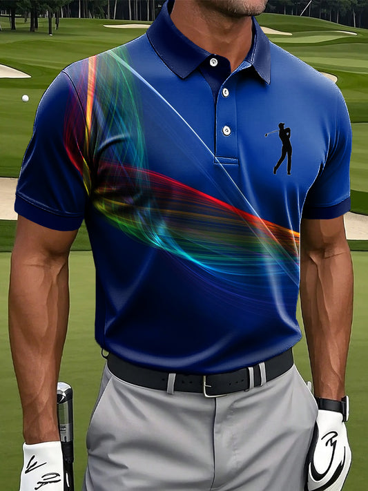 Мъжки ретро цветни вълнообразна ивица художествен печат случайни бизнес поло риза