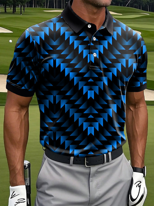 Мъжки ретро градиент геометричен изкуство печат случайни бизнес поло риза