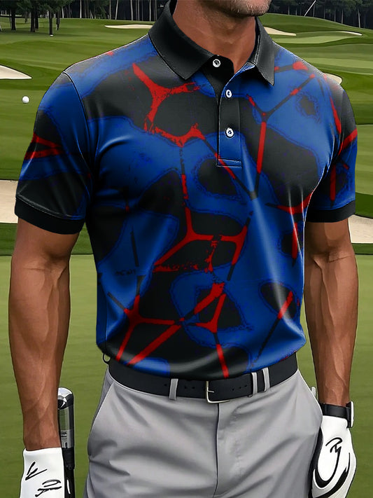 Мъжки ретро абстрактна геометрична изкуство печат случайни бизнес поло риза