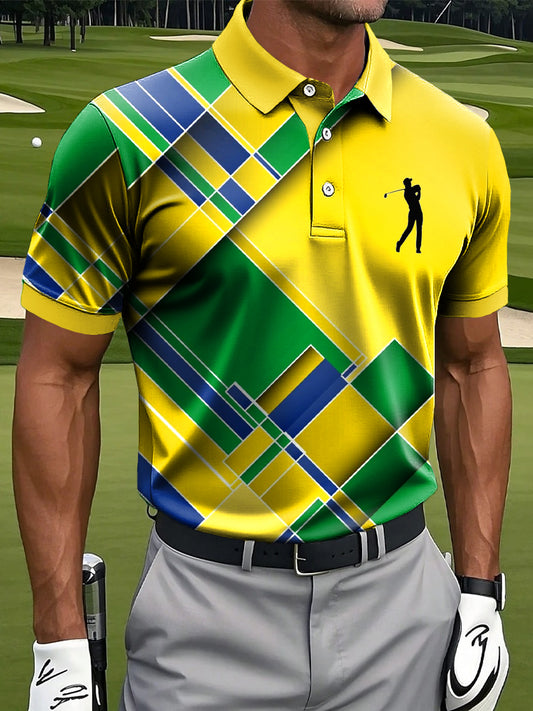 Мъжки ретро многоцветни неправилни геометрични изкуство печат случайни бизнес поло риза