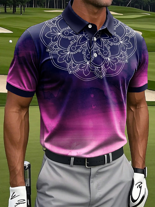 Мъжки ретро изкуство градиент mandala печат случайни бизнес поло риза