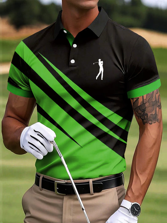 Мъжки голф абстрактни неправилни линии изкуство печат случайни бизнес поло риза