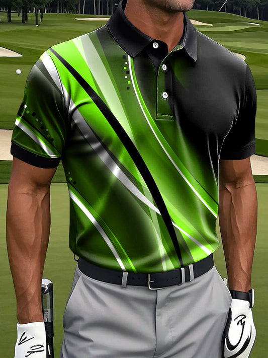 Мъжки ретро градиент абстрактна линия изкуство печат случайни бизнес поло риза