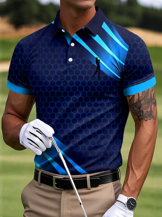 Мъжки голф градиент геометрични линии изкуство печат случайни бизнес поло риза