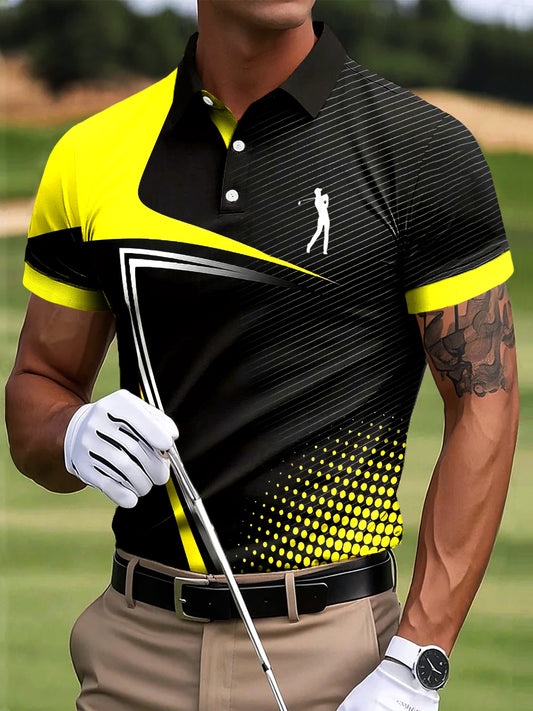 Мъжки голф градиент неправилна линия изкуство печат случайни бизнес поло риза
