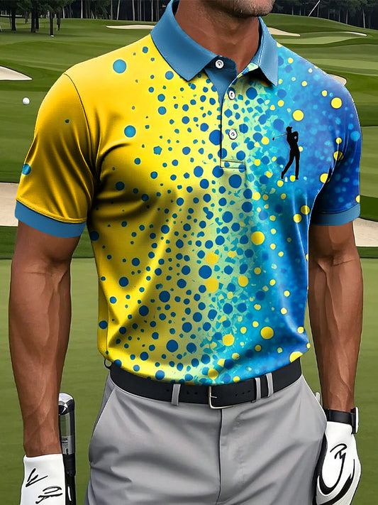 Мъжки абстрактен градиент полка точка цвят изкуство печат случайни бизнес поло риза