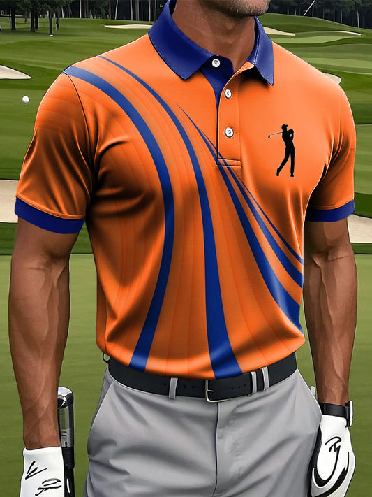 Мъжки ретро абстрактна линия изкуство печат случайни бизнес поло риза