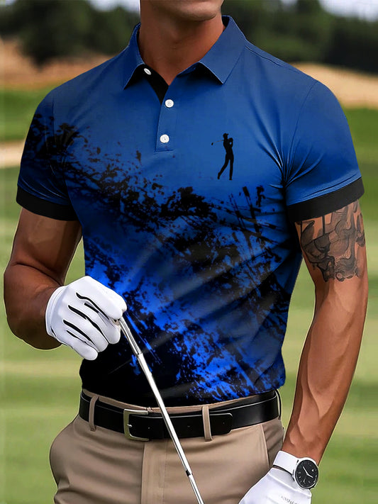 Мъжки ретро абстрактно мастило изкуство печат случайни бизнес поло риза