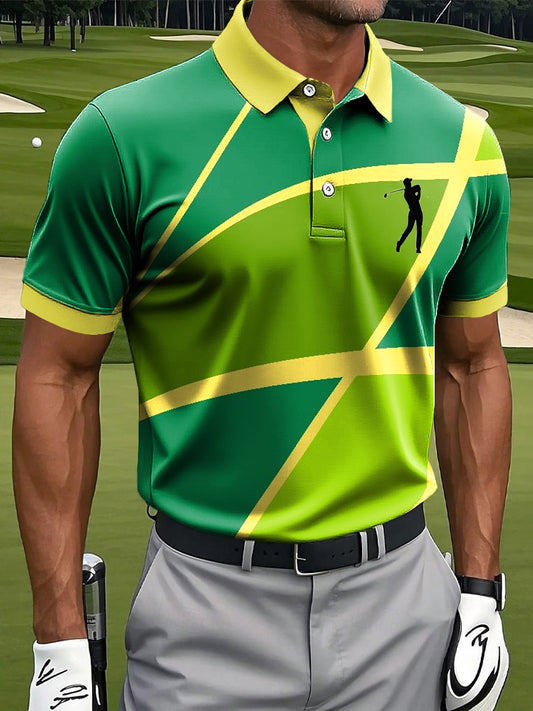 Мъжки ретро абстрактна линия цвят блок изкуство печат случайни бизнес поло риза