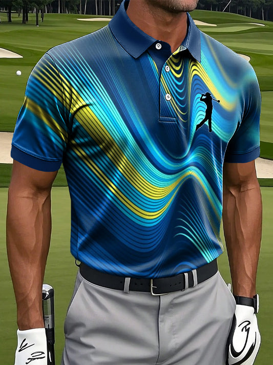 Мъжки ретро абстрактна линия пулсация изкуство печат случайни бизнес поло риза