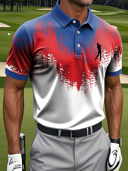 Мъжки абстрактен градиент цвят изкуство печат случайни бизнес поло риза