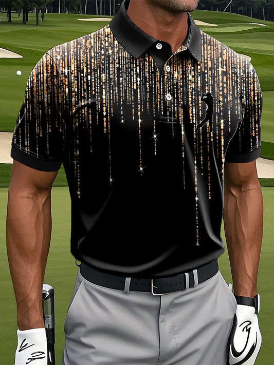 Мъжки ретро абстрактни лъскава линия изкуство печат случайни бизнес поло риза