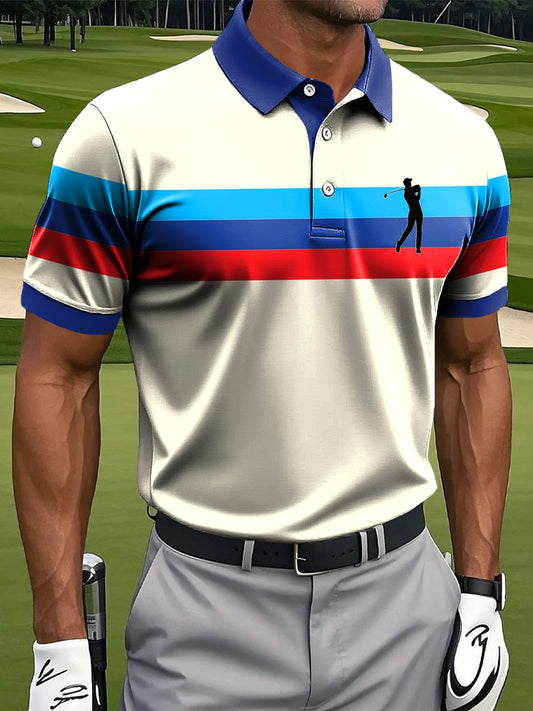 Мъжки класически цвят ивица изкуство печат случайни бизнес поло риза