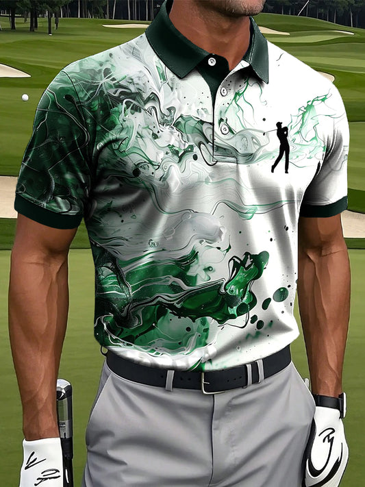 Мъжки ретро абстрактни вода вълна изкуство печат случайни бизнес поло риза