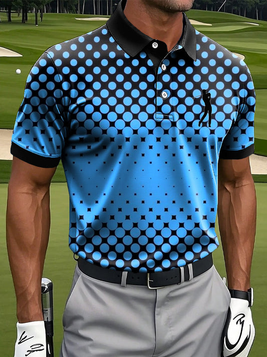 Мъжки класически градиент полка точка изкуство печат случайни бизнес поло риза