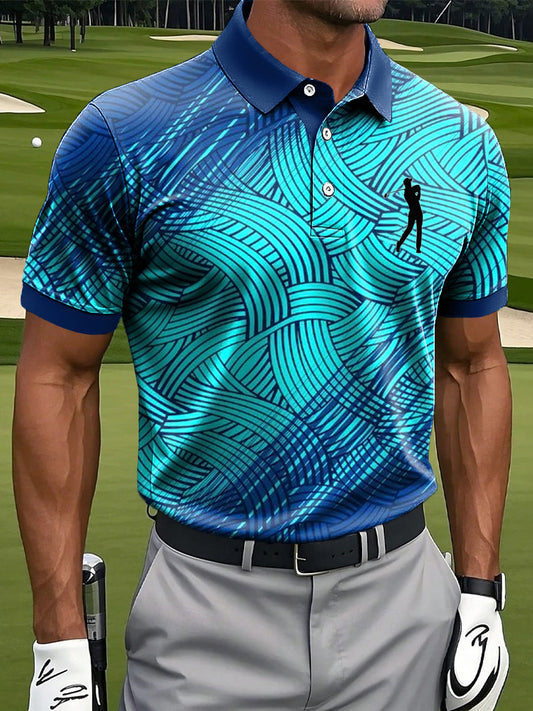 Мъжки ретро линия текстура печат случайни бизнес поло риза