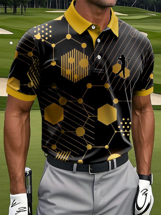 Мъжки класически неправилна линия геометрична изкуство печат случайни бизнес поло риза