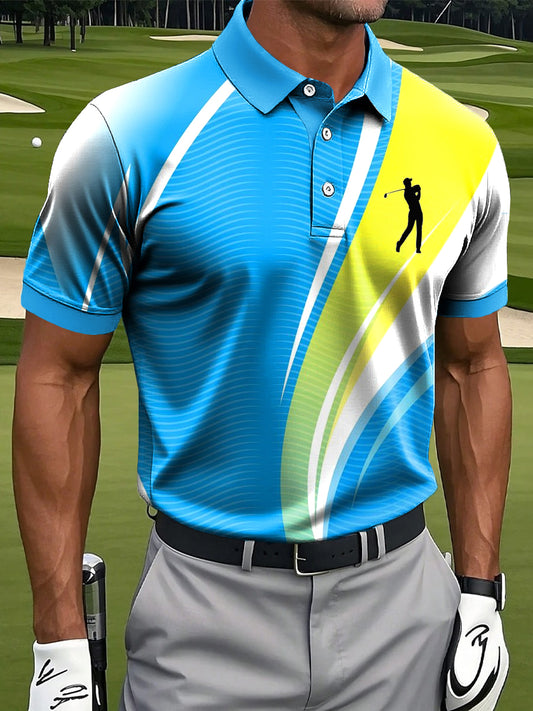 Мъжки ретро многоцветна линия пулсация изкуство печат случайни бизнес поло риза