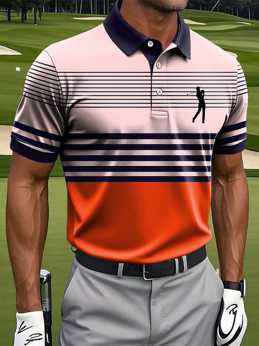 Мъжки класически многоцветни ивица изкуство печат случайни бизнес поло риза