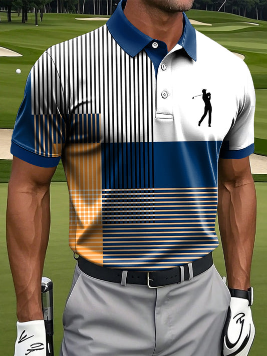 Мъжки класическа ивица пачуърк изкуство печат случайни бизнес поло риза