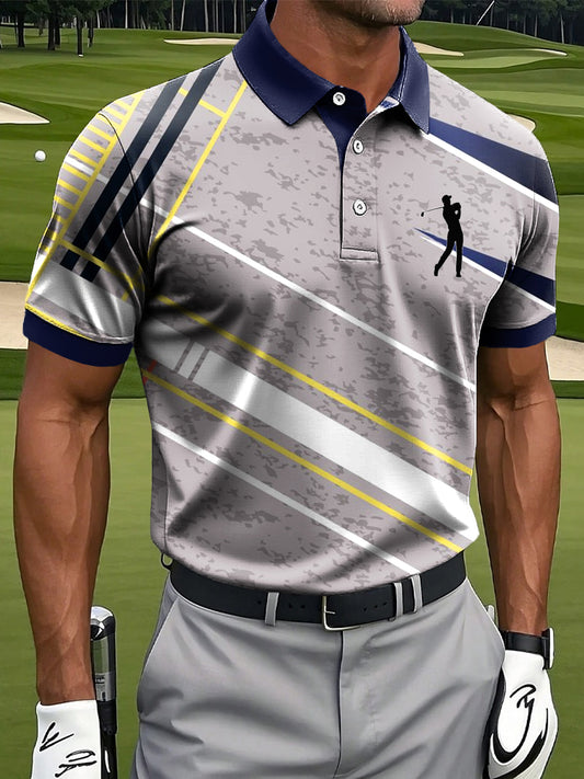 Мъжки абстрактни неправилни линии изкуство печат случайни бизнес поло риза