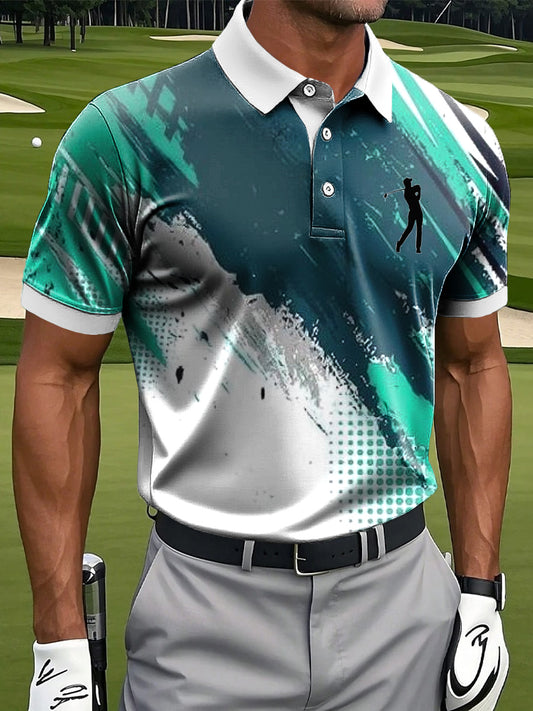 Мъжки ретро абстрактни цветни изкуство печат случайни бизнес поло риза